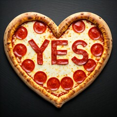 heart shaped pizza with yes