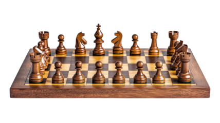 A Beautifully Crafted Wooden Chess Board Displaying All Pieces Set Up for an Engaging Game of Strategy and Tactics.