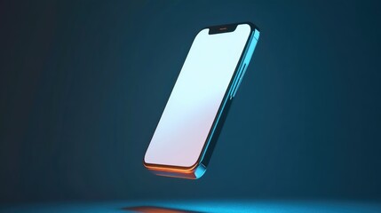 Hologram 3D futuristic mobile phone. Abstract digital user interface technology. Smartphone hangs in the air. Realistic phone with blank screen. Smartphone perspective view with blank screen