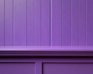 Purple wood panel wall with shelf.