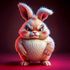 Fototapeta premium An illustration featuring a fluffy rabbit with an exaggerated annoyed expression