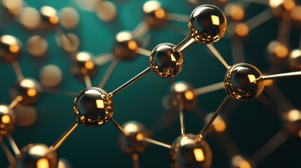 Abstract Close-Up of Golden Molecules on a Teal Background