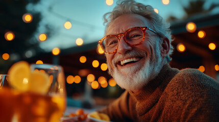 Obraz premium Multi-generational family gathering for a joyful outdoor meal during a warm evening