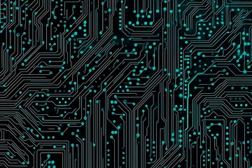 Abstract close-up of a glowing blue digital circuit board, showcasing intricate connections and technological design on a black background.
