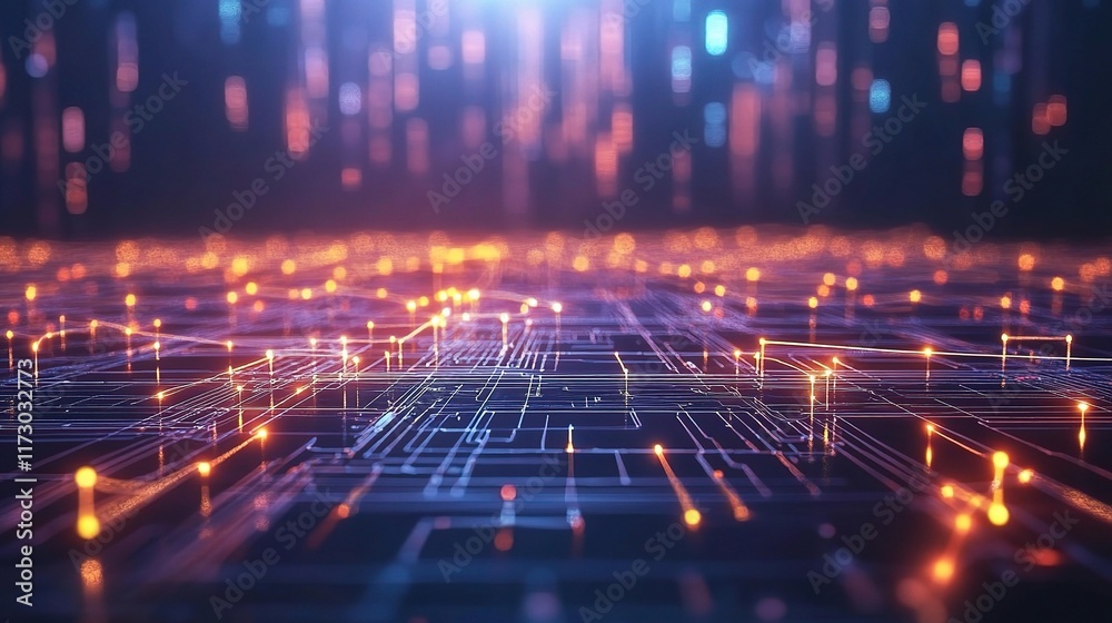 Poster abstract technology background with light and circuit patterns