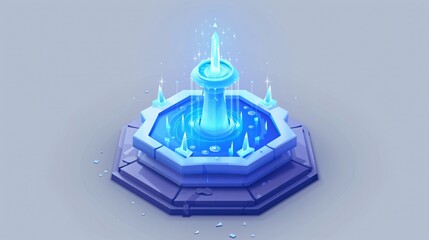 Creative Isometric Blue Paint Fountain Illustration on White Background