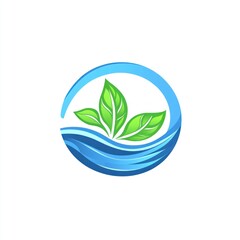 Green Leaves Emerging from Blue Water Circle