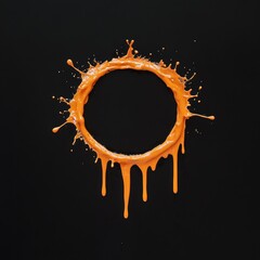 A vibrant orange splash forms a circular shape against a black background, creating a striking visual contrast.