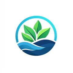 Green Leaves Above Blue Ocean Waves Logo Design