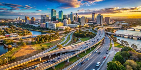 4K Aerial Hyperlapse: Perth City Freeway Traffic Flow, Western Australia Drone Footage