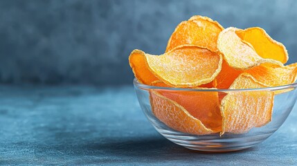 A bowl of vibrant orange fruit slices, showcasing their bright color and texture, placed against a...