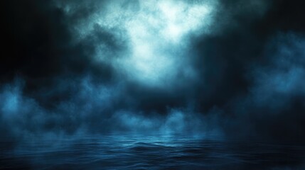 Obraz premium horror black blue sky, sea haunted cloud, scary ocean, depression background, mystery gloomy dark theme, blur texture,