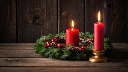 A glowing candle flickers warmly in a festive New Year's scene, surrounded by sparkling decorations and holiday cheer