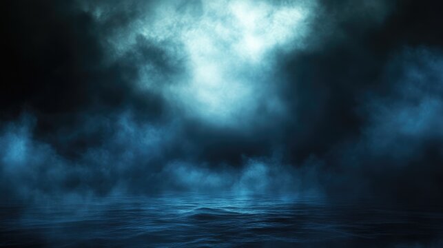 horror black blue sky, sea haunted cloud, scary ocean, depression background, mystery gloomy dark theme, blur texture,