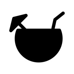 Coconut drink with a straw and garnish icon, vector illustration.