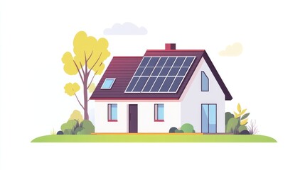 House with solar panels on the roof. Sustainable and clean energy at home.