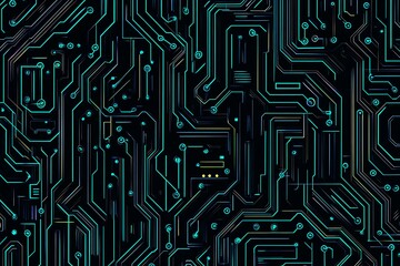 Abstract close-up of a glowing blue digital circuit board, showcasing intricate connections and technological design on a black background.
