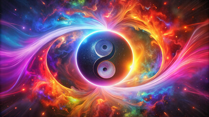 Obraz premium Yin-Yang cosmic swirl with vibrant fiery colors