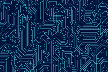 Abstract close-up of a glowing blue digital circuit board, showcasing intricate connections and technological design on a black background.
