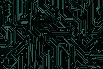 Abstract close-up of a glowing blue digital circuit board, showcasing intricate connections and technological design on a black background.
