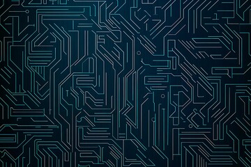 Abstract close-up of a glowing blue digital circuit board, showcasing intricate connections and technological design on a black background.
