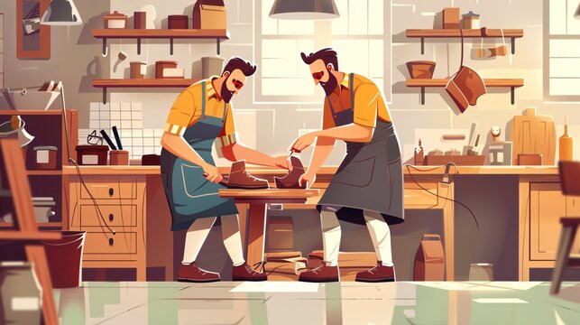 Shoe Masters Fixing Shoes: Professional Male Character Image