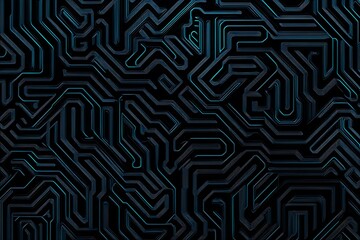 Abstract close-up of a glowing blue digital circuit board, showcasing intricate connections and technological design on a black background.
