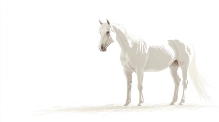 Naklejka premium Majestic white horse standing on white background.