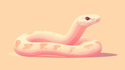 Fototapeta premium Pink albino snake coiled, pastel colors, illustration.