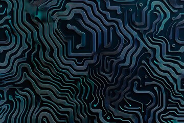 Obraz premium Abstract close-up of a glowing blue digital circuit board, showcasing intricate connections and technological design on a black background. 