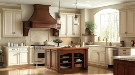 A modern kitchen featuring elegant cabinetry, an island, and natural light.