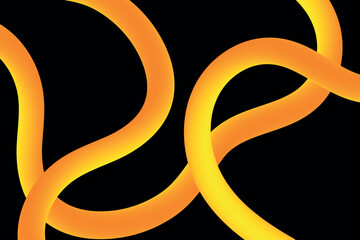 Background with yellow abstract volumetric curved lines. Vector yellow curved lines with gradient on black background.