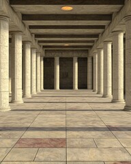 Fototapeta premium Elegant Colonnade Interior Architectural Design Classical Columns Stone Floor Sunlight