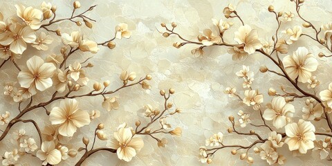 Fototapeta premium Delicate Hand-Drawn Floral Vine Design with Subtle Pastel Colors and Vintage Appeal 