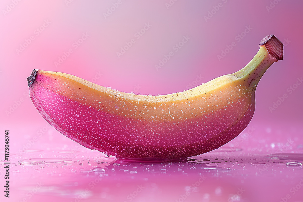 Poster minimal line art illustration of a banana peel floating on a soft pastel gradient,