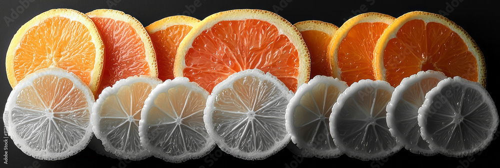 Poster Grayscale concept of assorted fruit outlines against a solid background, focusing on shape and form,