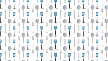 Seamless pattern with cutlery on a white background.