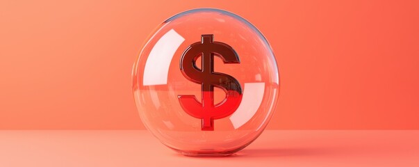 Obraz premium Red Dollar Sign Encased in Glass Sphere on Coral Background Financial Concept