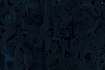 Fototapeta premium Abstract close-up of a glowing blue digital circuit board, showcasing intricate connections and technological design on a black background. 