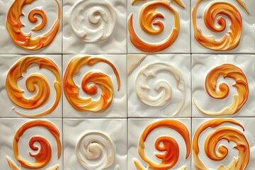 tile design with vibrant orange spirals