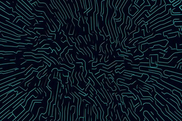 Abstract close-up of a glowing blue digital circuit board, showcasing intricate connections and technological design on a black background.
