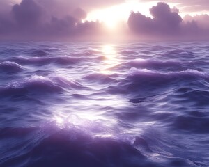 Obraz premium Purple sunset over a wavy ocean.