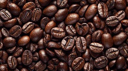 Obraz premium Rich dark coffee beans scattered on smooth backdrop, perfect for coffee lovers