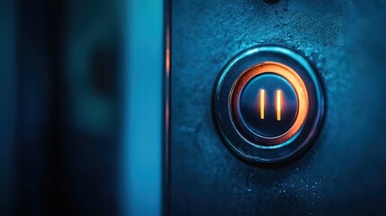 Close-up of illuminated elevator pause button.