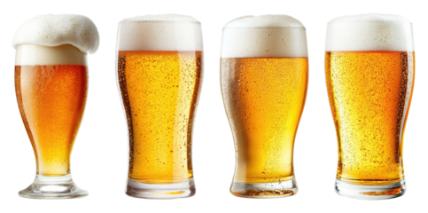 Glass beer mugs with foam isolated on transparent background