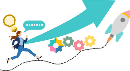  新規事業を始めるビジネスウーマンのイラスト