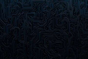 Fototapeta premium Abstract close-up of a glowing blue digital circuit board, showcasing intricate connections and technological design on a black background. 