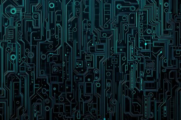 Abstract close-up of a glowing blue digital circuit board, showcasing intricate connections and technological design on a black background.
