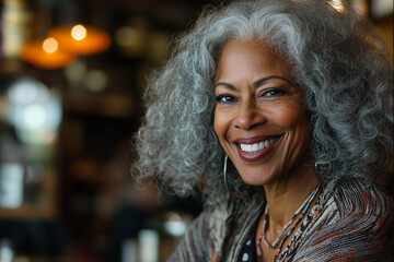 Joyful Woman with Silver Hair