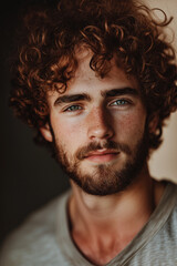Obraz premium Young Man with Curly Hair Portrait